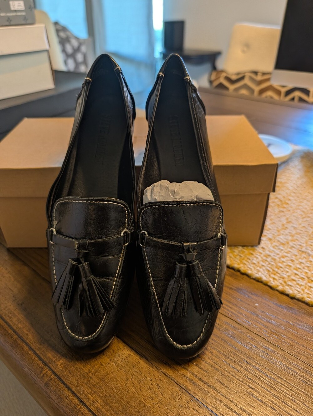Steve Madden Black Tassel Leather Loafers for Women